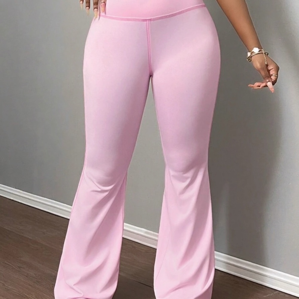 Soft Pink Flare Pants with High-Rise Waistband